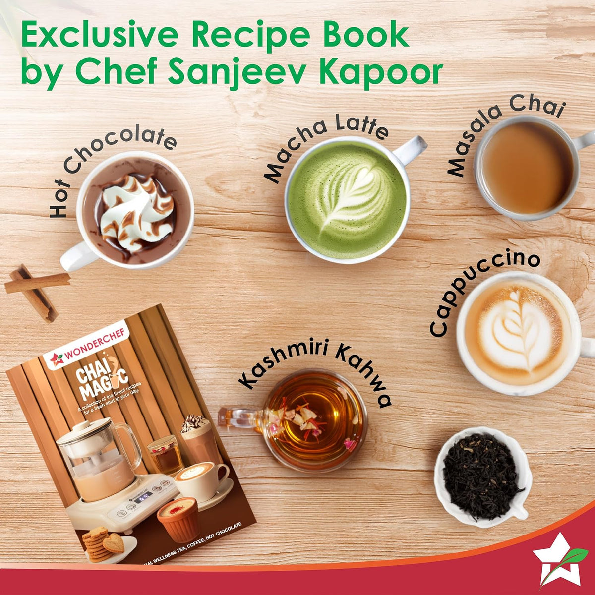 Wonderchef Chai Magic, Fully Automatic Tea & Cappuccino Maker, Make Masala Chai/Cutting Chai/Kahwa/, No Spills, No Overcooking, 4 Modes, Boil Milk/Water/Coffee, 500ML Glass Jar