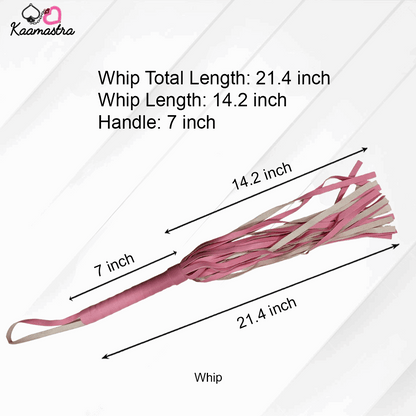 Bondage whip (21.4 inches total) with ergonomic handle for sensation play