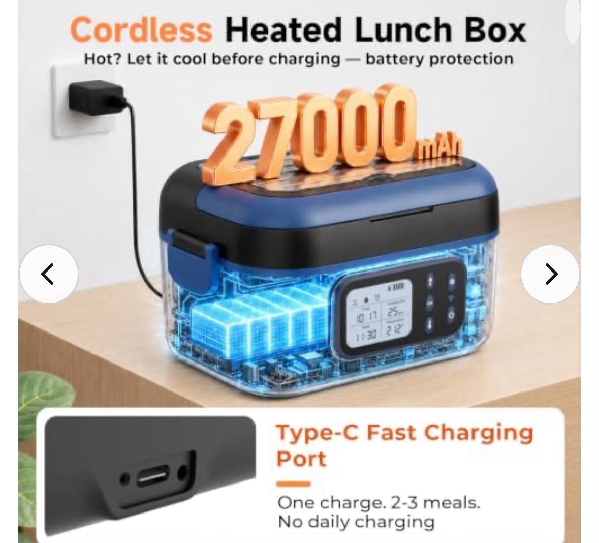 Cordless Electric Lunch Box for Adults with APP Control, 27000mAh Battery Powered, 1.5L Portable Timer & Leak-Proof Warmer, Smart for Men Work Travel Truck
