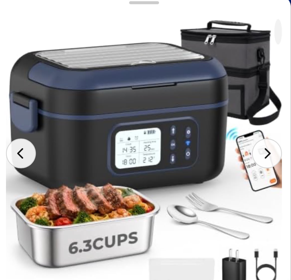 Cordless Electric Lunch Box for Adults with APP Control, 27000mAh Battery Powered, 1.5L Portable Timer & Leak-Proof Warmer, Smart for Men Work Travel Truck