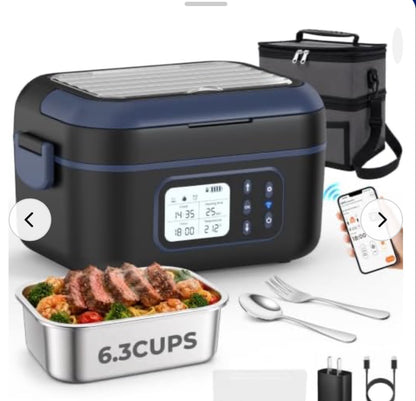 Cordless Electric Lunch Box for Adults with APP Control, 27000mAh Battery Powered, 1.5L Portable Timer & Leak-Proof Warmer, Smart for Men Work Travel Truck