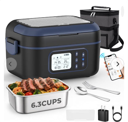 Cordless Electric Lunch Box for Adults with APP Control, 27000mAh Battery Powered, 1.5L Portable Timer & Leak-Proof Warmer, Smart for Men Work Travel Truck