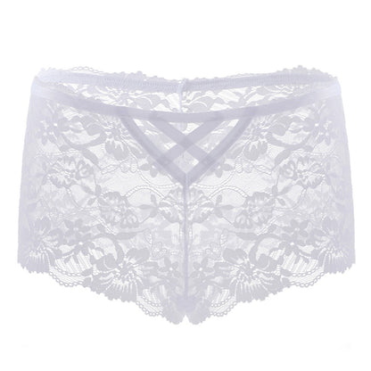 Sexy hollow lace cross straps women's briefs Boyshort
