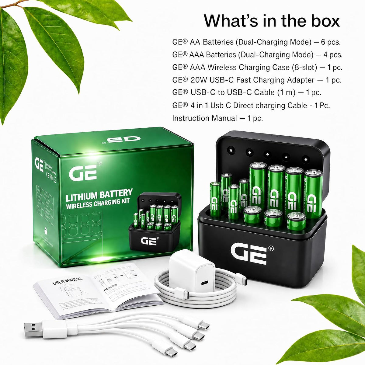 🅶🅴 Rechargeable AA & AAA 1.5V Lithium Battery Combo Pack, USB-C/Type-C & Wireless Fast Charging, 2500mWh AA / 600mWh AAA, Pack of 8, Up to 1500 Recharge Cycles