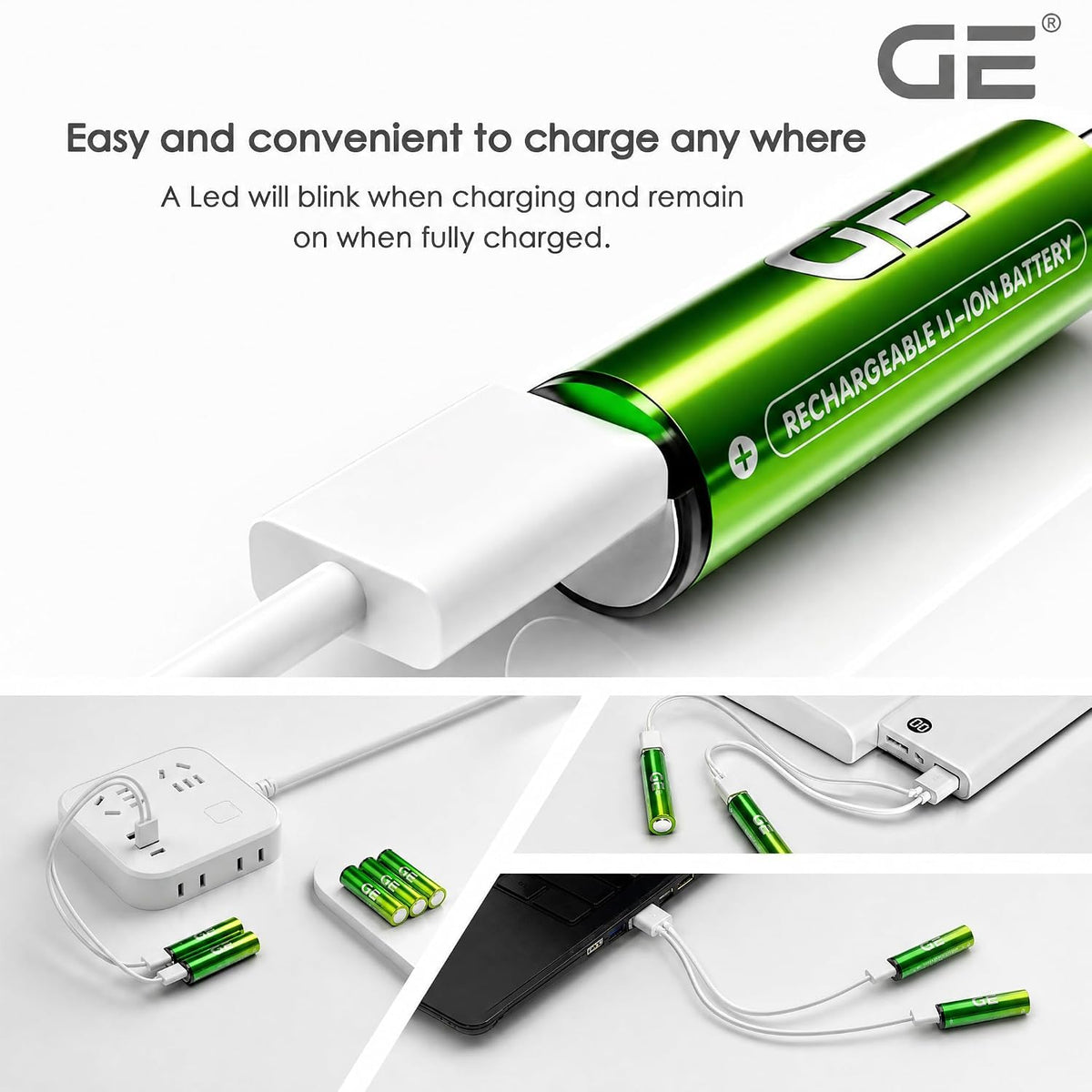 🅶🅴 Rechargeable AA & AAA 1.5V Lithium Battery Combo Pack, USB-C/Type-C & Wireless Fast Charging, 2500mWh AA / 600mWh AAA, Pack of 8, Up to 1500 Recharge Cycles