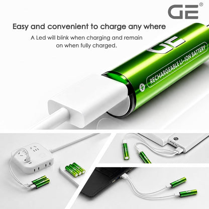 🅶🅴 Rechargeable AA & AAA 1.5V Lithium Battery Combo Pack, USB-C/Type-C & Wireless Fast Charging, 2500mWh AA / 600mWh AAA, Pack of 8, Up to 1500 Recharge Cycles