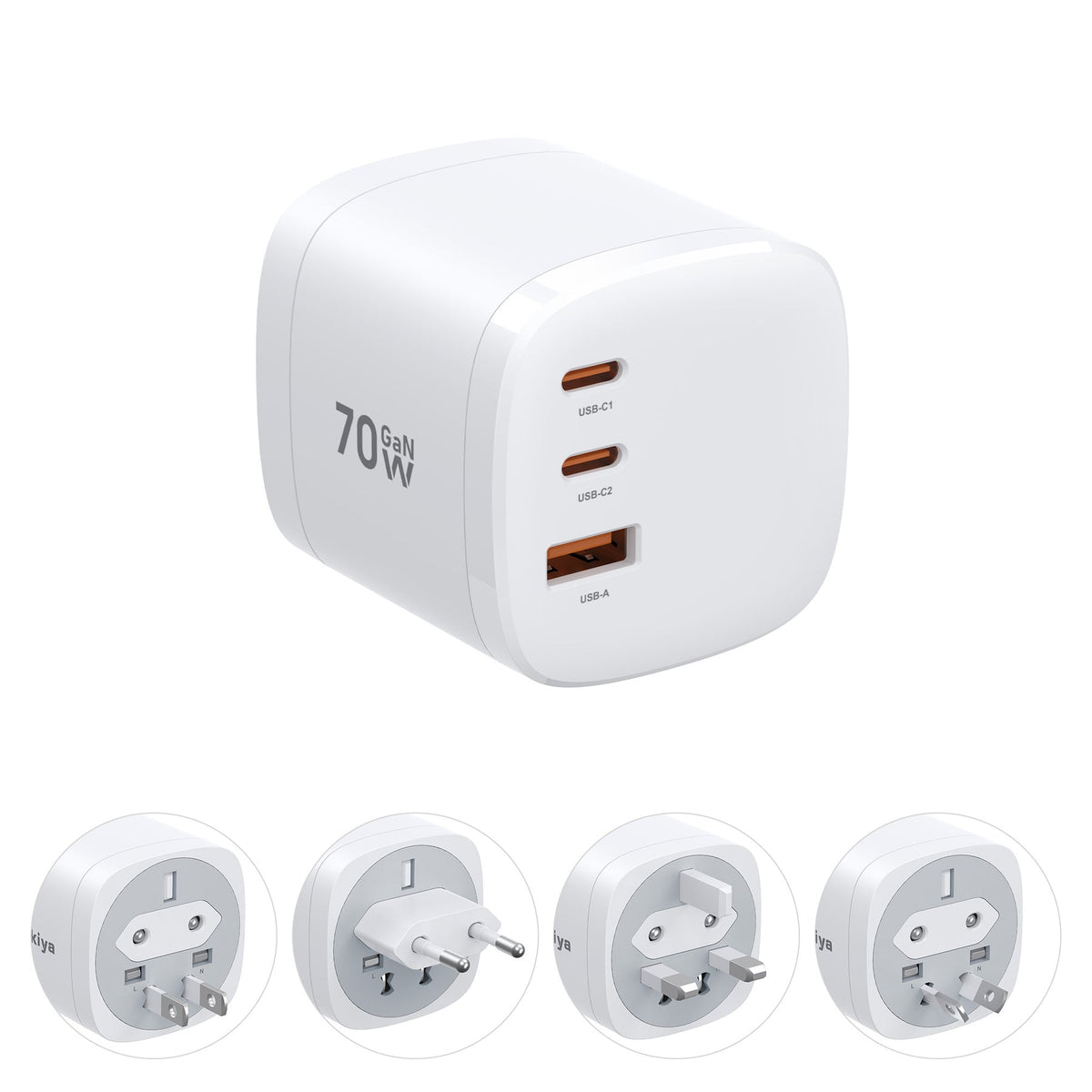 Mukiya   360°   Rotating   4-in-1   Universal   Travel Charger   |   70W   GaN One Turn. Power Anywhere. Ready for iPhone 18 Pro.
