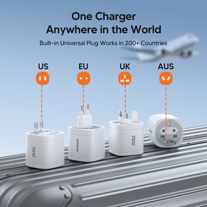 Mukiya   360°   Rotating   4-in-1   Universal   Travel Charger   |   70W   GaN One Turn. Power Anywhere. Ready for iPhone 18 Pro.