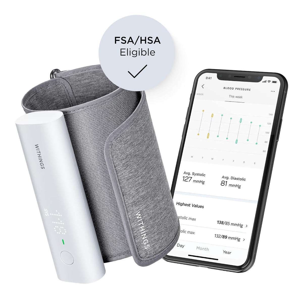 Withings BPM Connect - Wi-Fi Smart Blood Pressure Monitor: Medically Accurate, FSA/HSA Eligible, Connects Easily to app for iOS & Android