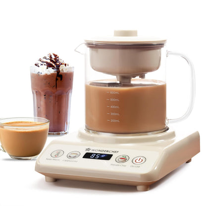 Wonderchef Chai Magic, Fully Automatic Tea & Cappuccino Maker, Make Masala Chai/Cutting Chai/Kahwa/, No Spills, No Overcooking, 4 Modes, Boil Milk/Water/Coffee, 500ML Glass Jar