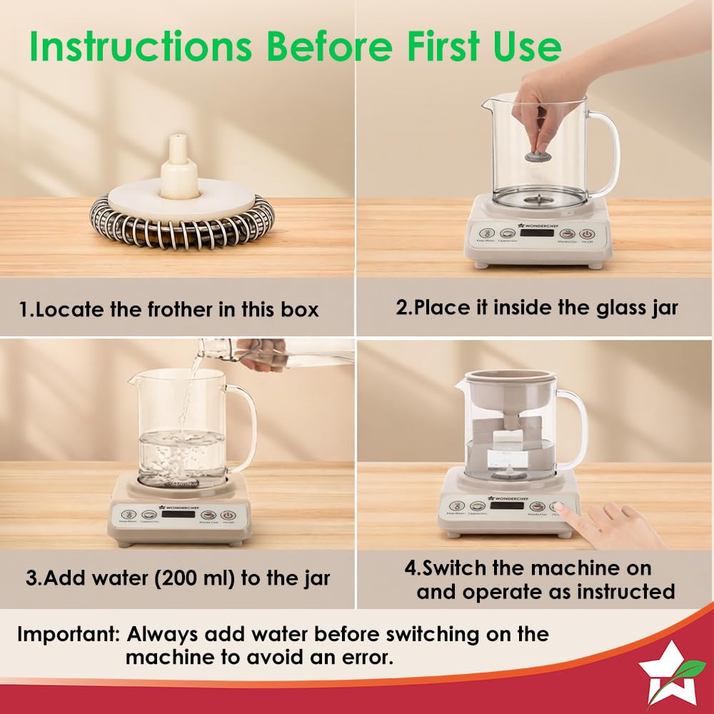 Wonderchef Chai Magic, Fully Automatic Tea & Cappuccino Maker, Make Masala Chai/Cutting Chai/Kahwa/, No Spills, No Overcooking, 4 Modes, Boil Milk/Water/Coffee, 500ML Glass Jar