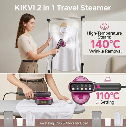 Iron for clothes, Steamer for Clothes & Iron 2in1,Steam Iron for Travel Ironing foldable steamer cloth dryer,portable handheld garment drying,1205W Travel Steam Iron,5 Modes LCD,180ml for 20 Min Steam