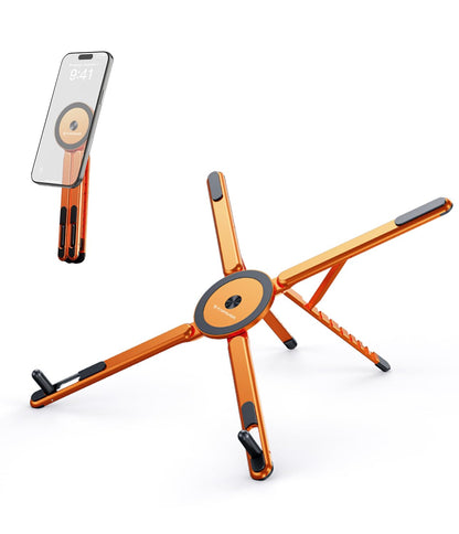 KAPAVER HaloStand 5in1 Portable Magnetic Aluminum Alloy Stand, 360° Adjustable Laptop, Tablet, Phone Holder with 8-Level Height Adjustment & Foldable Design (Cosmic Gray/Orange)
