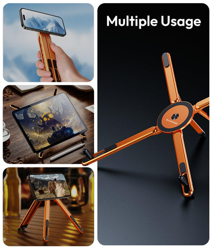 KAPAVER HaloStand 5in1 Portable Magnetic Aluminum Alloy Stand, 360° Adjustable Laptop, Tablet, Phone Holder with 8-Level Height Adjustment & Foldable Design (Cosmic Gray/Orange)