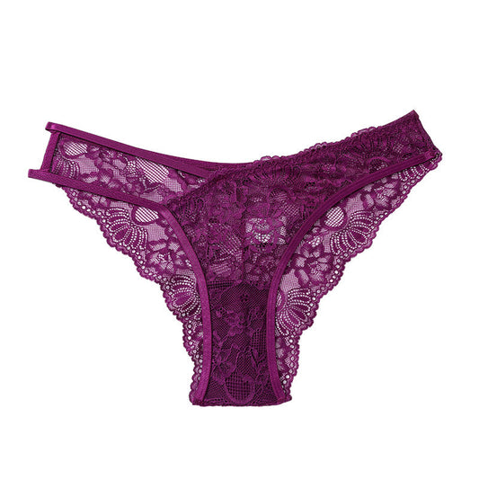 Women's Low Rise Lace G-String Panties Strappy Design with Breathable Cotton Crotch